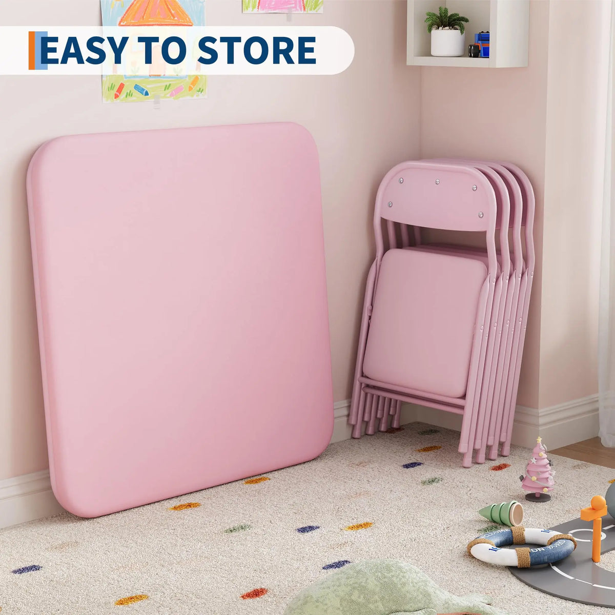 Wooden Kids Folding Table and Chairs Set for Playroom Activity