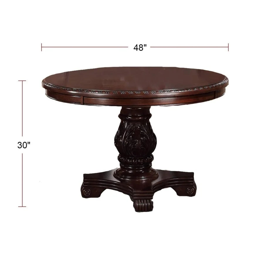Five Piece Antique Dining Set With Round Table And Cushioned Chairs