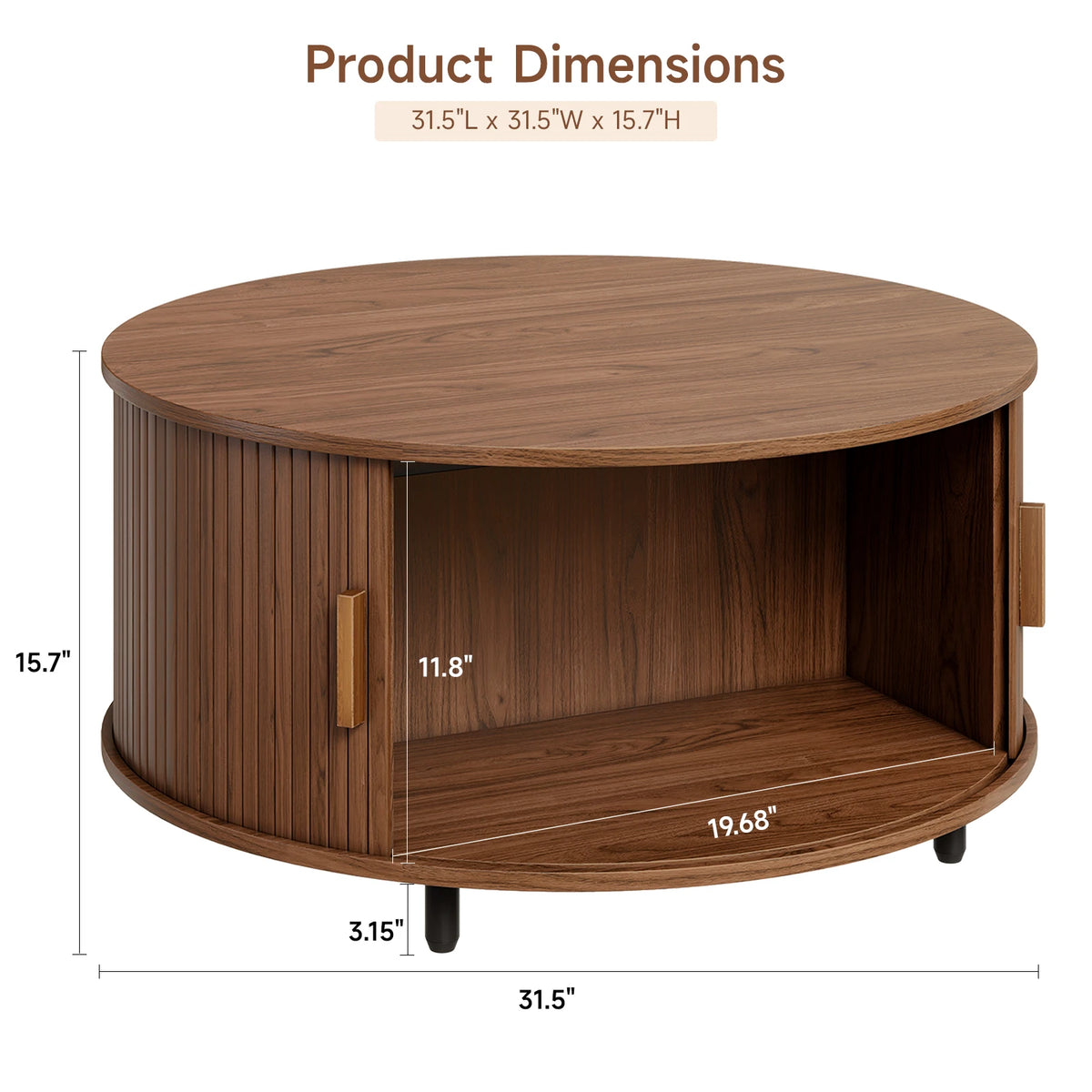 Onbrill Modern Round Coffee Table With Sliding Door Storage