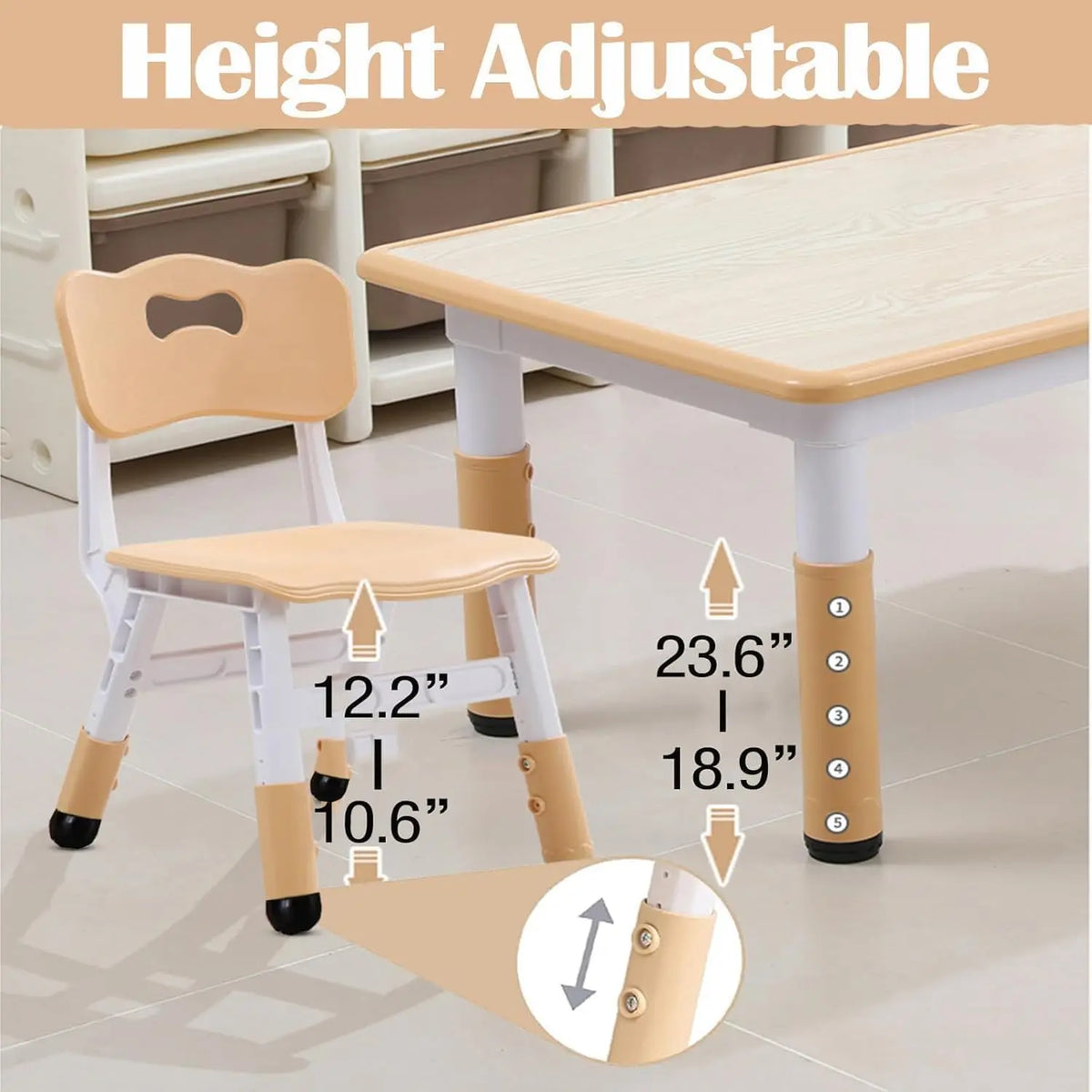 Tacleekii Modern Adjustable Kids Table And Six Chair Set