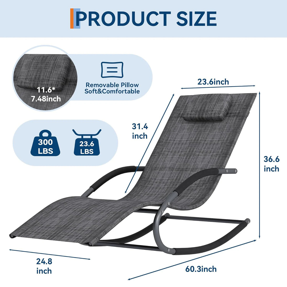 HiMISS Modern Outdoor Rocking Lounge Chair With Detachable Pillow