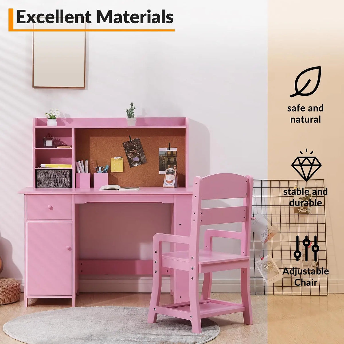 HiMISS Wooden Kids Desk And Chair Set With Storage