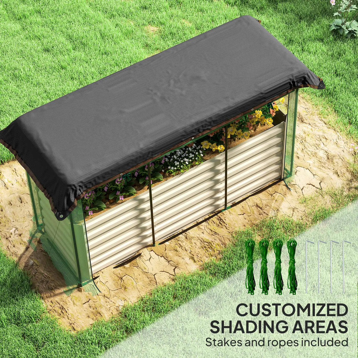 Galvanized Metal Raised Garden Bed With Crop Cage And Shade Cloth