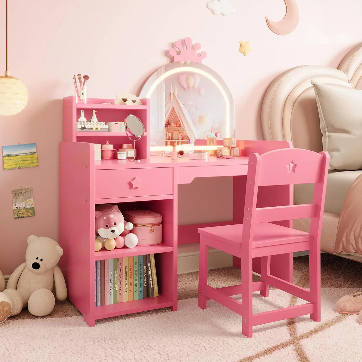 Twister CK Kids Vanity Set With Lighted Mirror And Storage