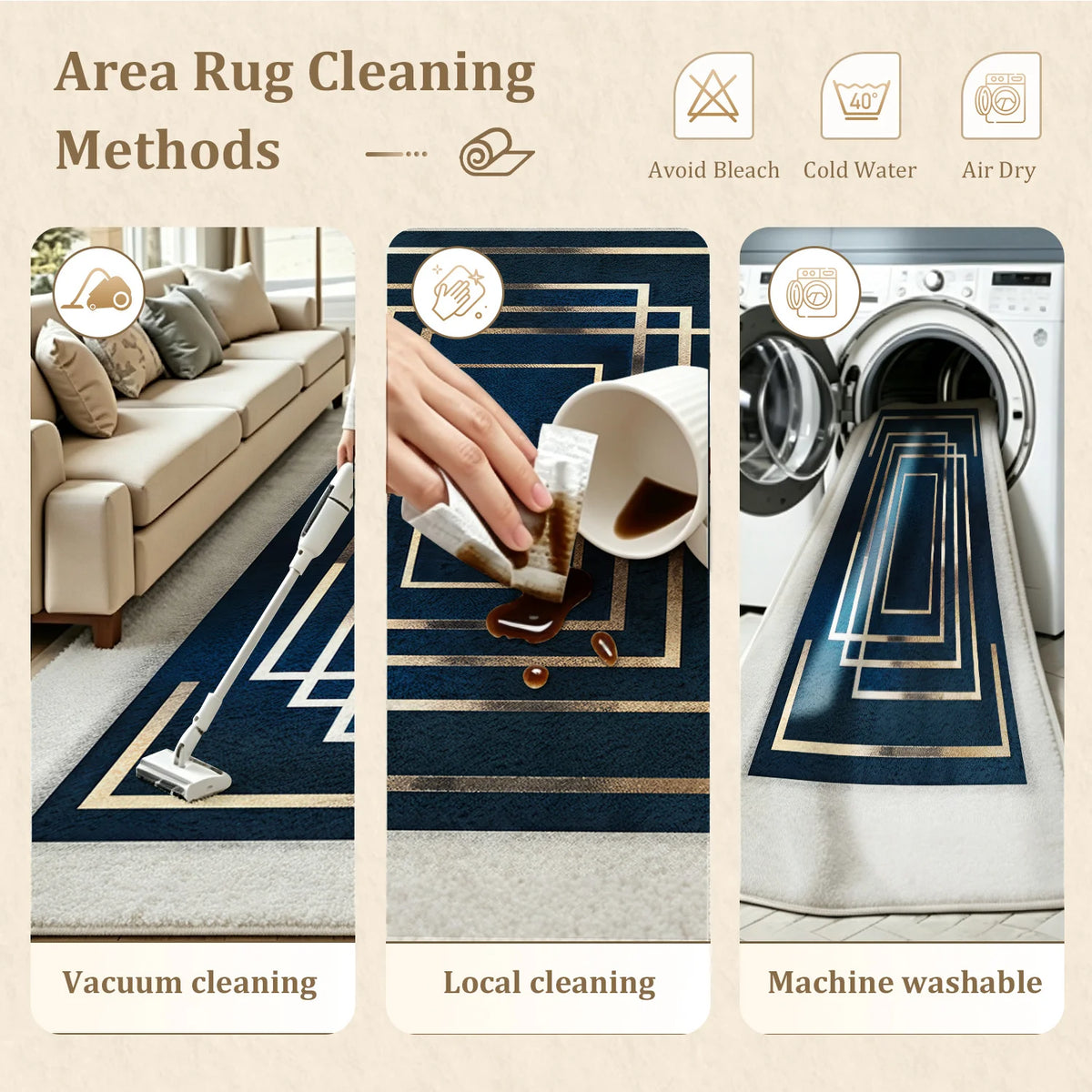 Machine Washable Soft Velvet Area Rug Non Slip Backing