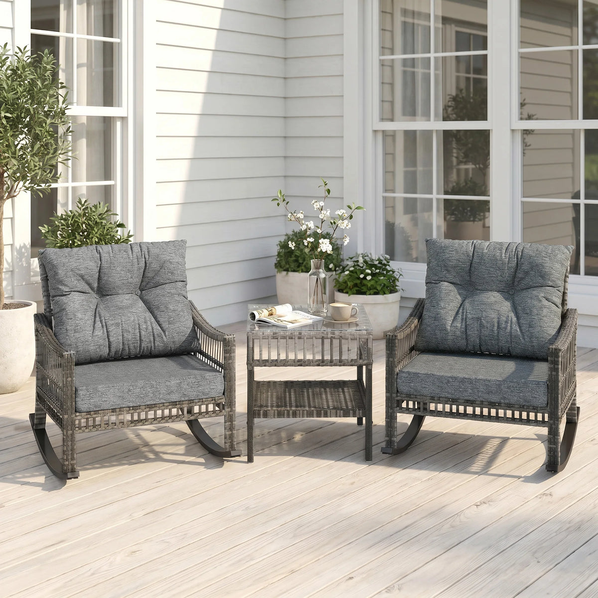 Outsunny 3 Piece PE Rattan Outdoor Patio Seating Set
