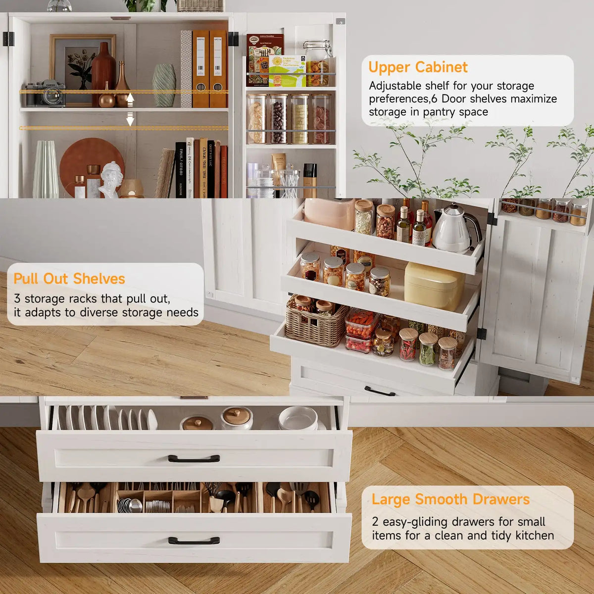 Onbrill 6 Door Freestanding Kitchen Pantry Cabinet With Shelves