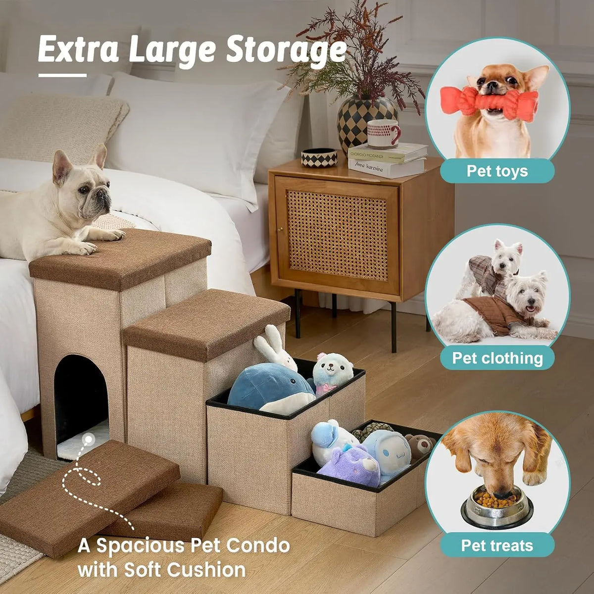Durable Multi Tier Pet Stairs With Secure Condo And Storage