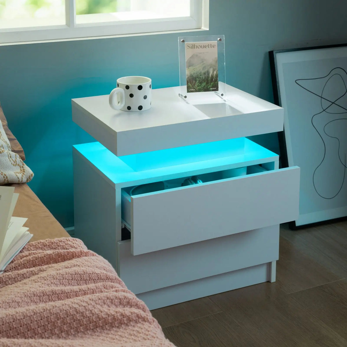 Cubehom LED Nightstand With Two Drawers And Bedroom Storage