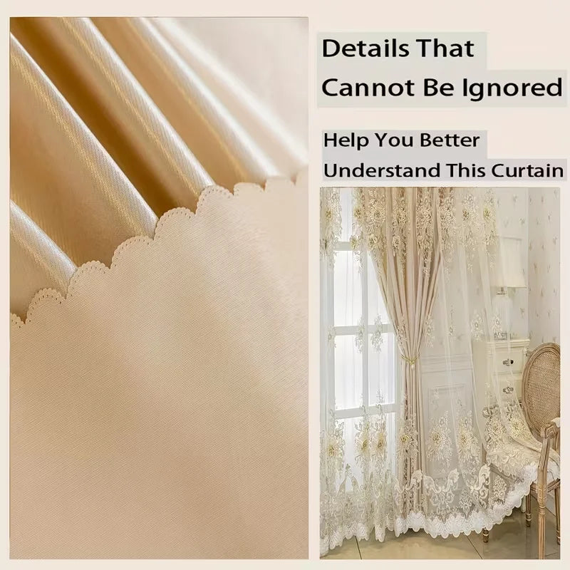 Luxury Double Layer Embroidered Blackout Curtains Set