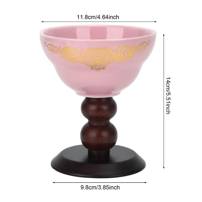 Elegant Ceramic Tea Light Candle Holder With Wooden Pedestal