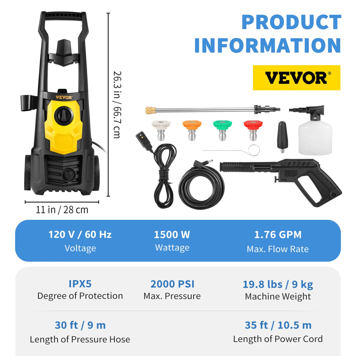 Vevor 1500W 2000 PSI Portable Electric High Pressure Car Washer