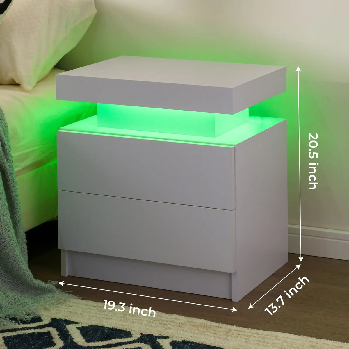 Cubehom LED Nightstand With Two Drawers And Bedroom Storage