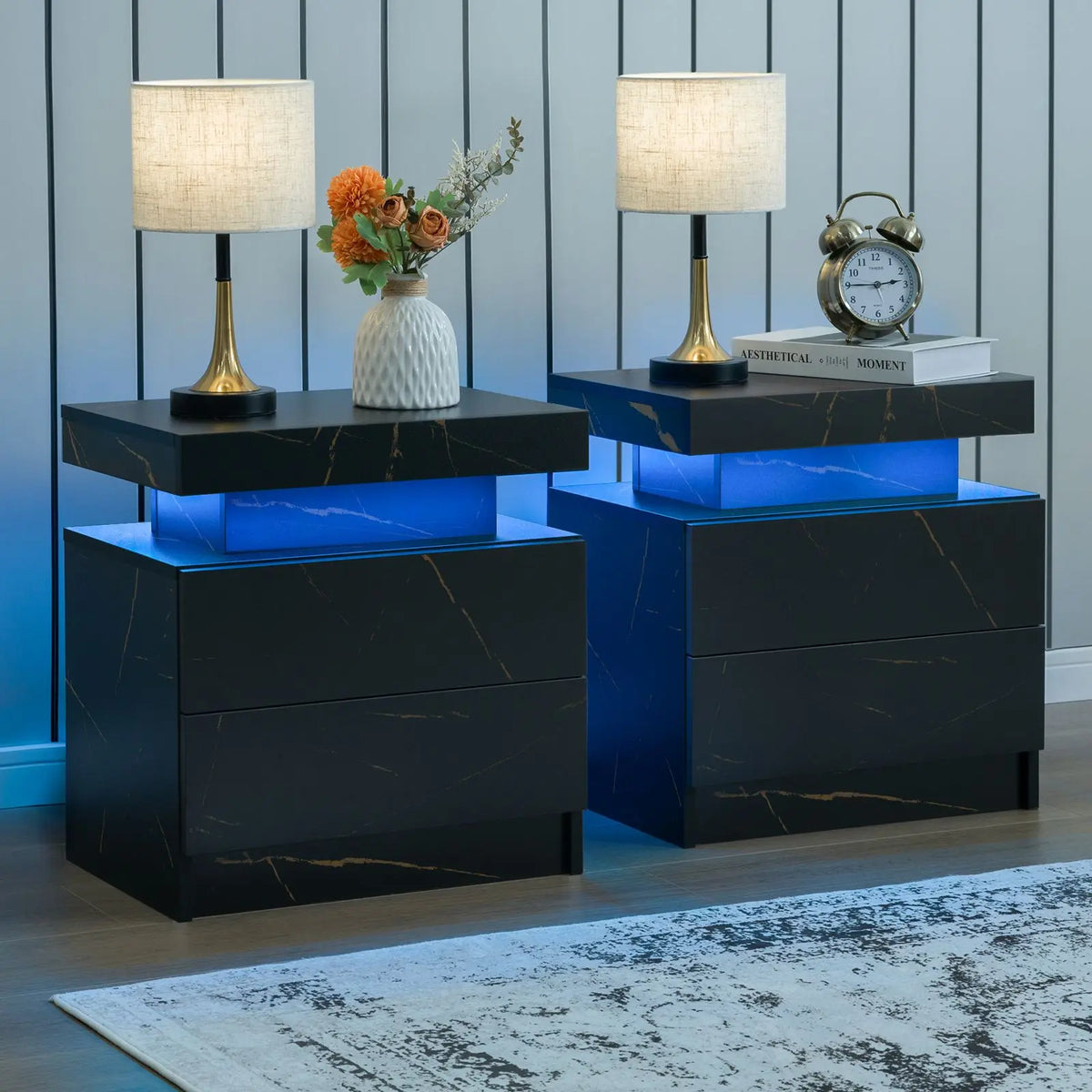 Cubehom LED Nightstand With Two Drawers And Bedroom Storage