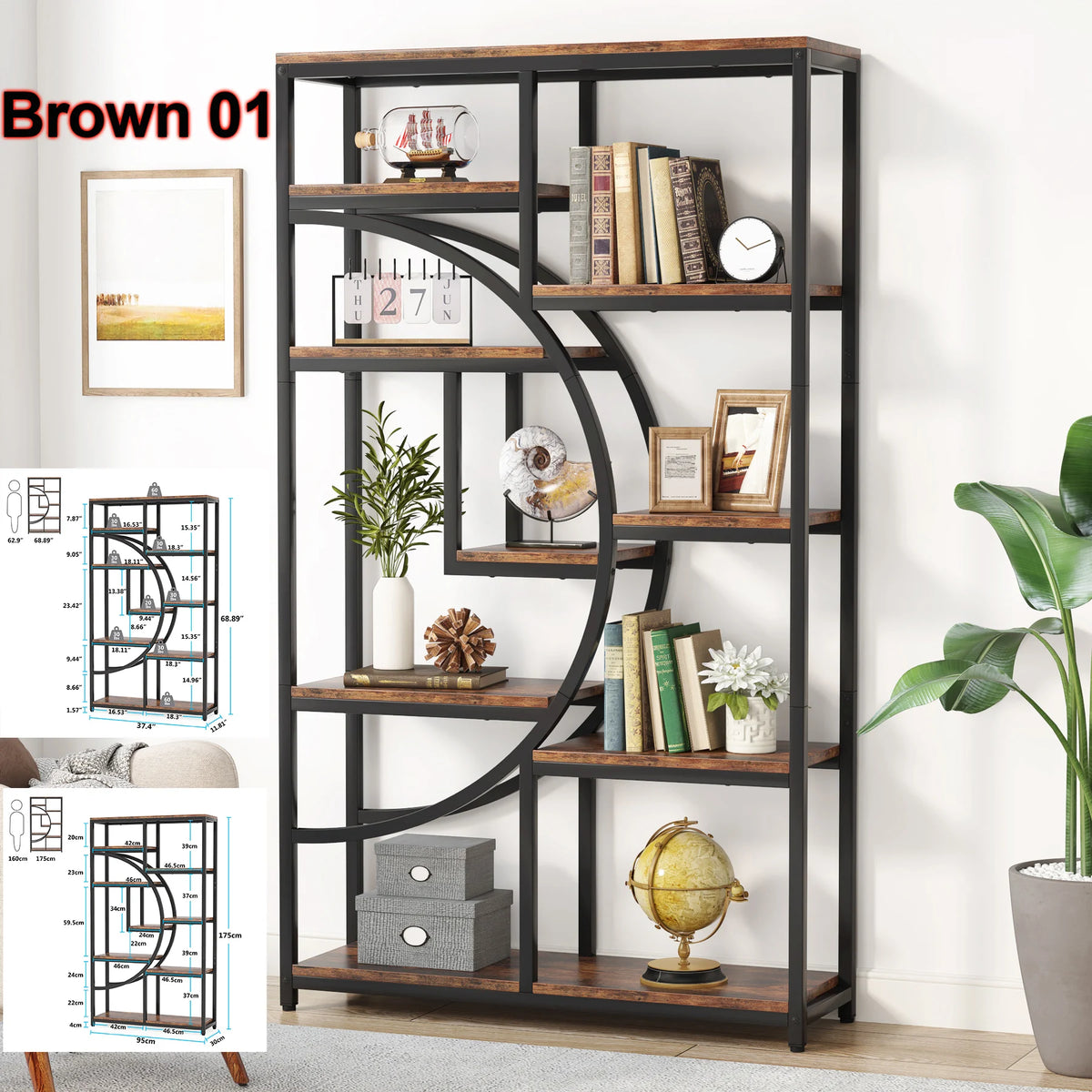 Tribesigns Industrial 5 Tier Etagere Bookcase Freestanding Storage Shelf