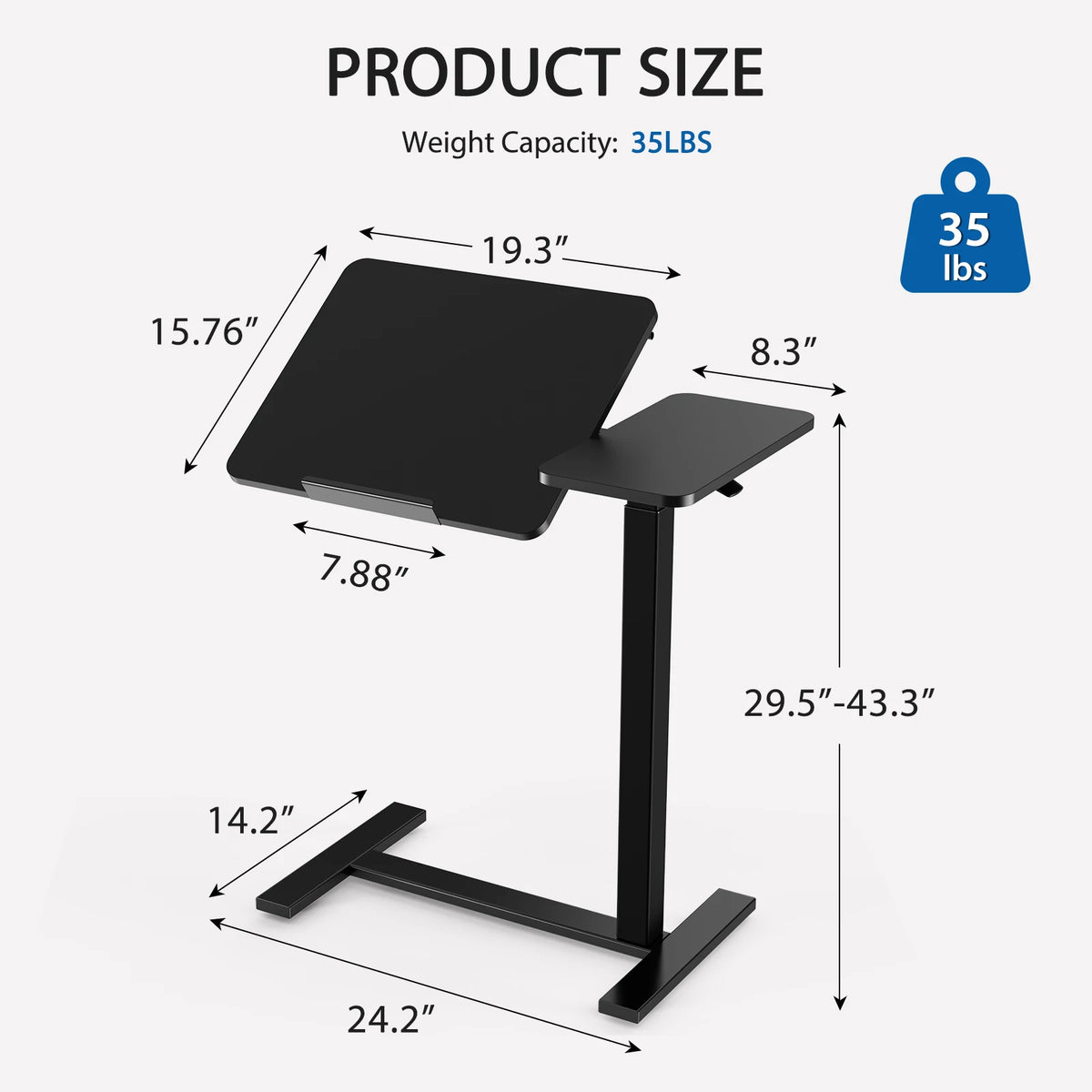 JHK Adjustable Overbed Desk With Tilt Top And Wheels