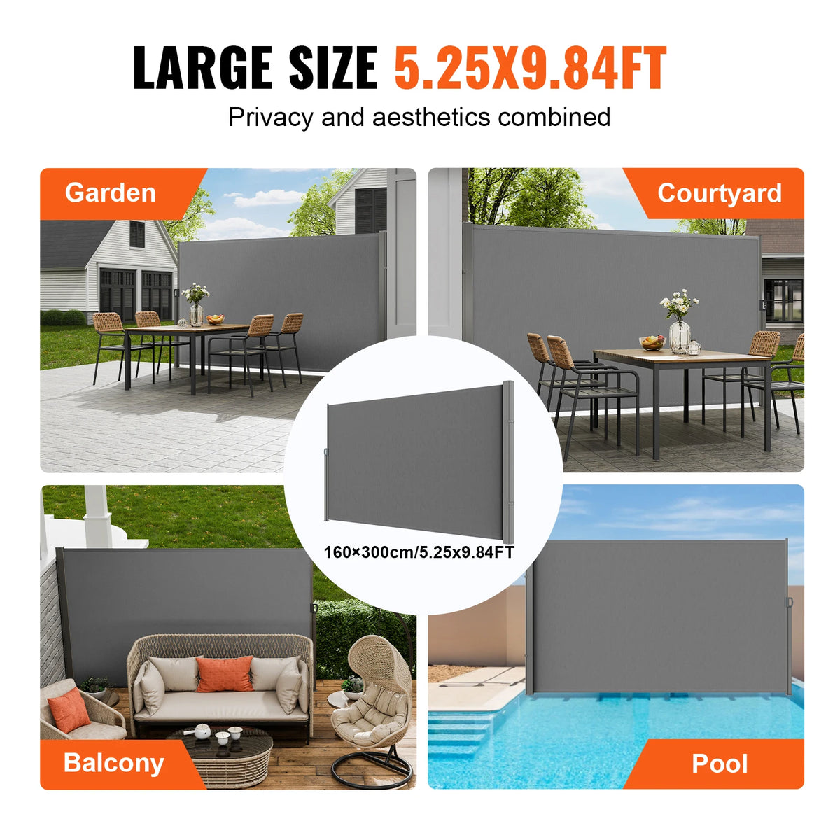 SucceBuy Retractable Side Awning Outdoor Privacy Screen With Frame