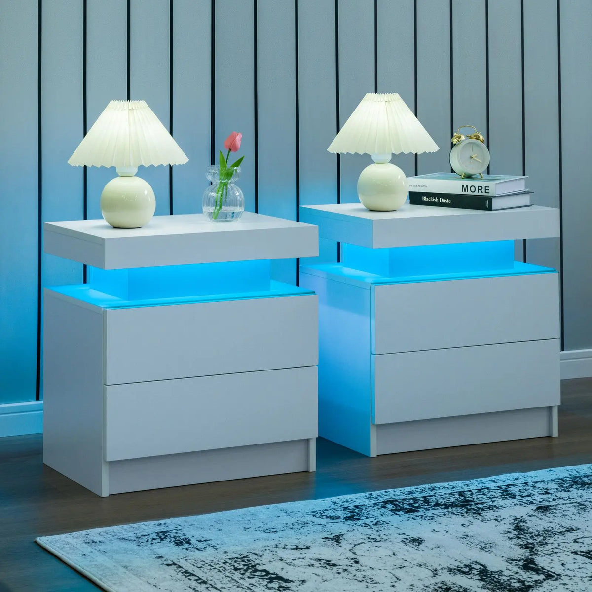 Cubehom LED Nightstand With Two Drawers And Bedroom Storage