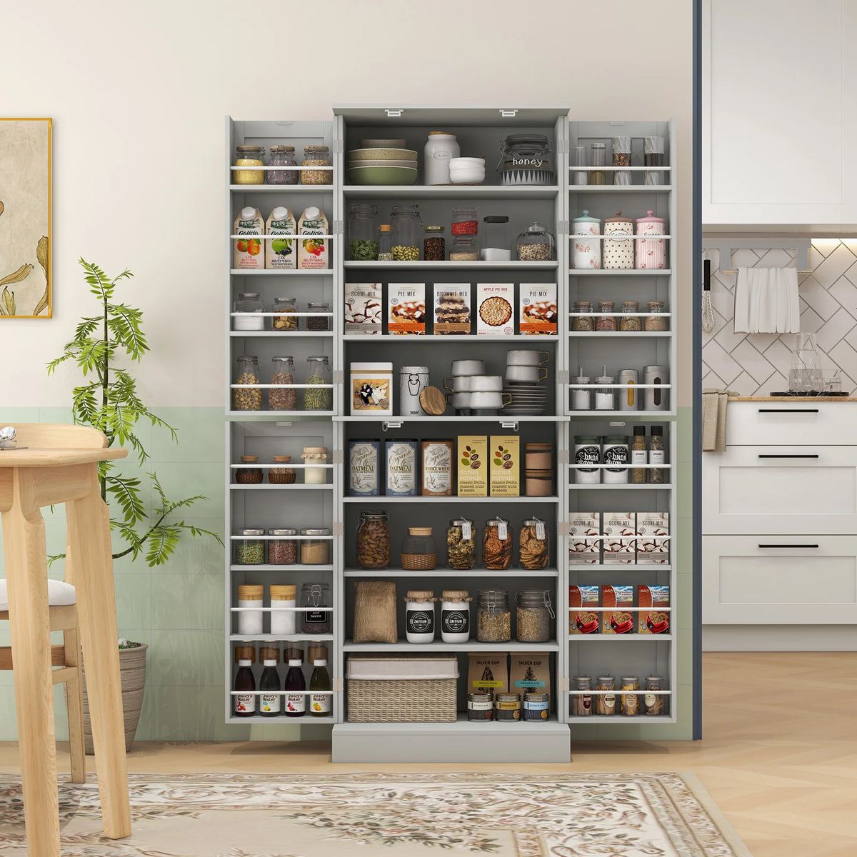 Homcom Freestanding Kitchen Pantry Cabinet With Adjustable Shelves