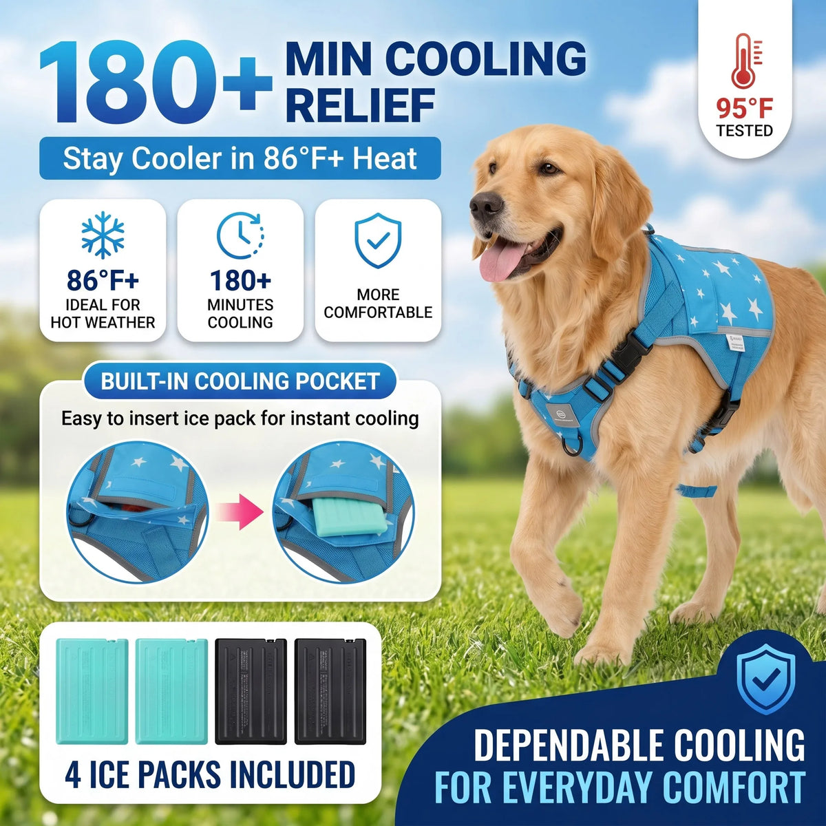 Professional Pet Dog Cooling Vest Harness Jacket With Cooling Packs