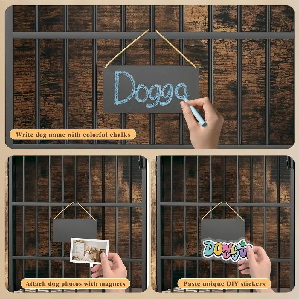 Indoor Double Dog Kennel With Removable Divider And Metal Frame