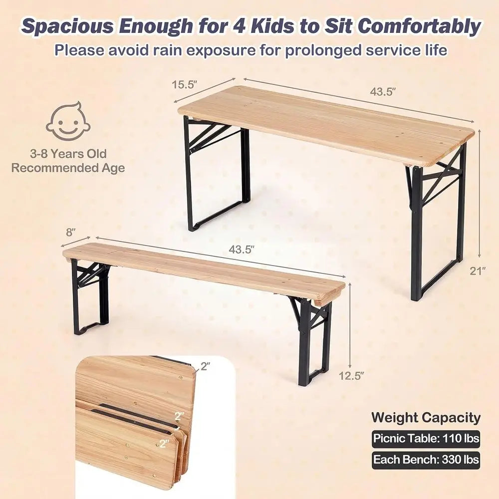 Sturdy Kids Picnic Table With Two Durable Bench Seats