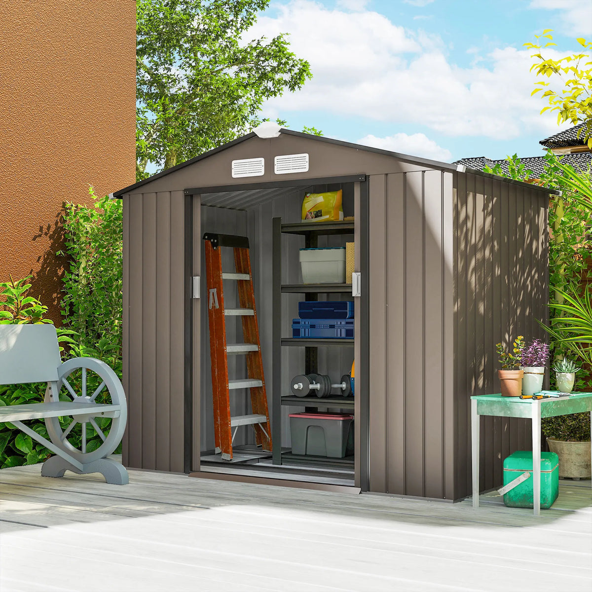 Outsunny Metal Garden Shed Storage Unit With Locking Door