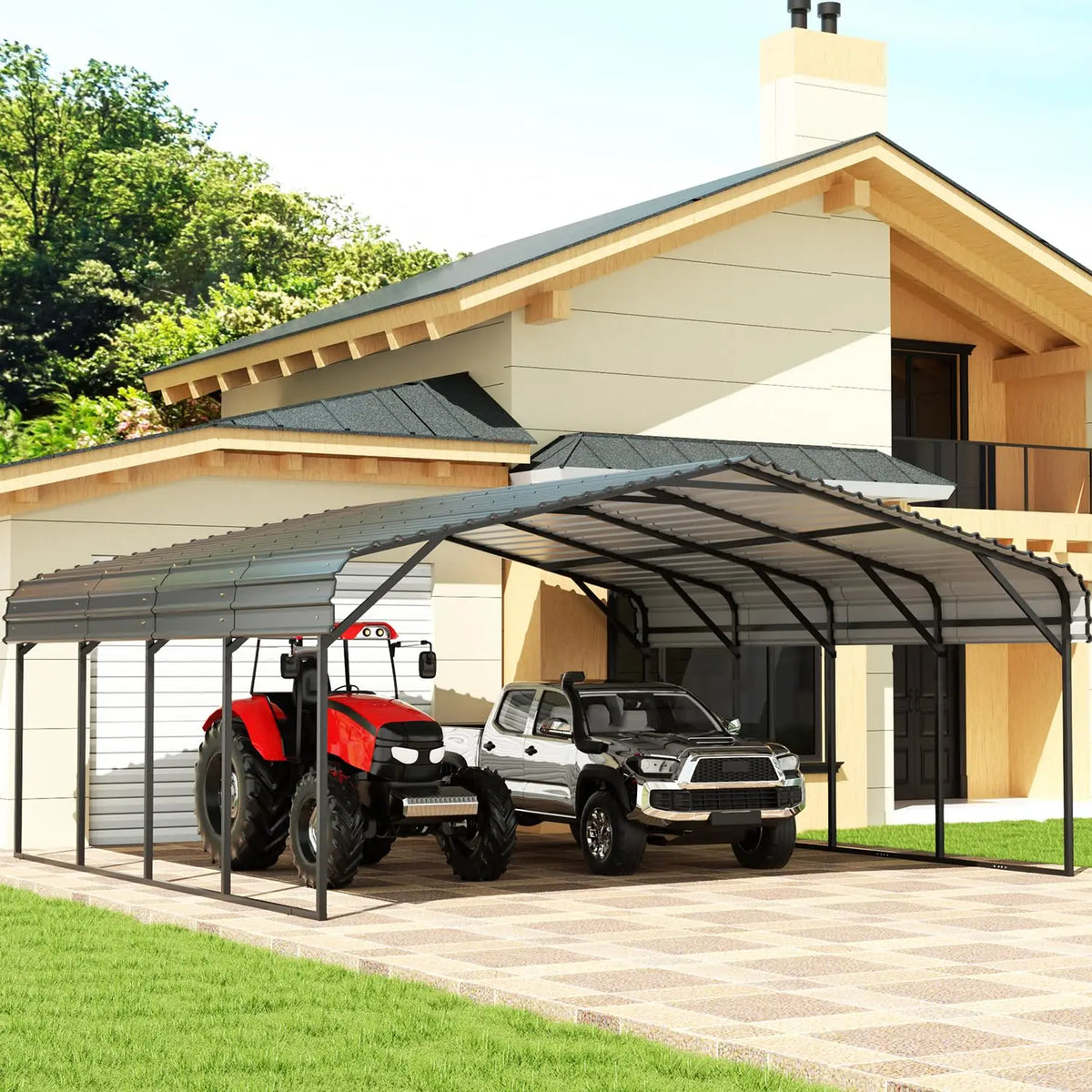 Sturdy Galvanized Steel Carport For Outdoor Vehicle Parking Shelter
