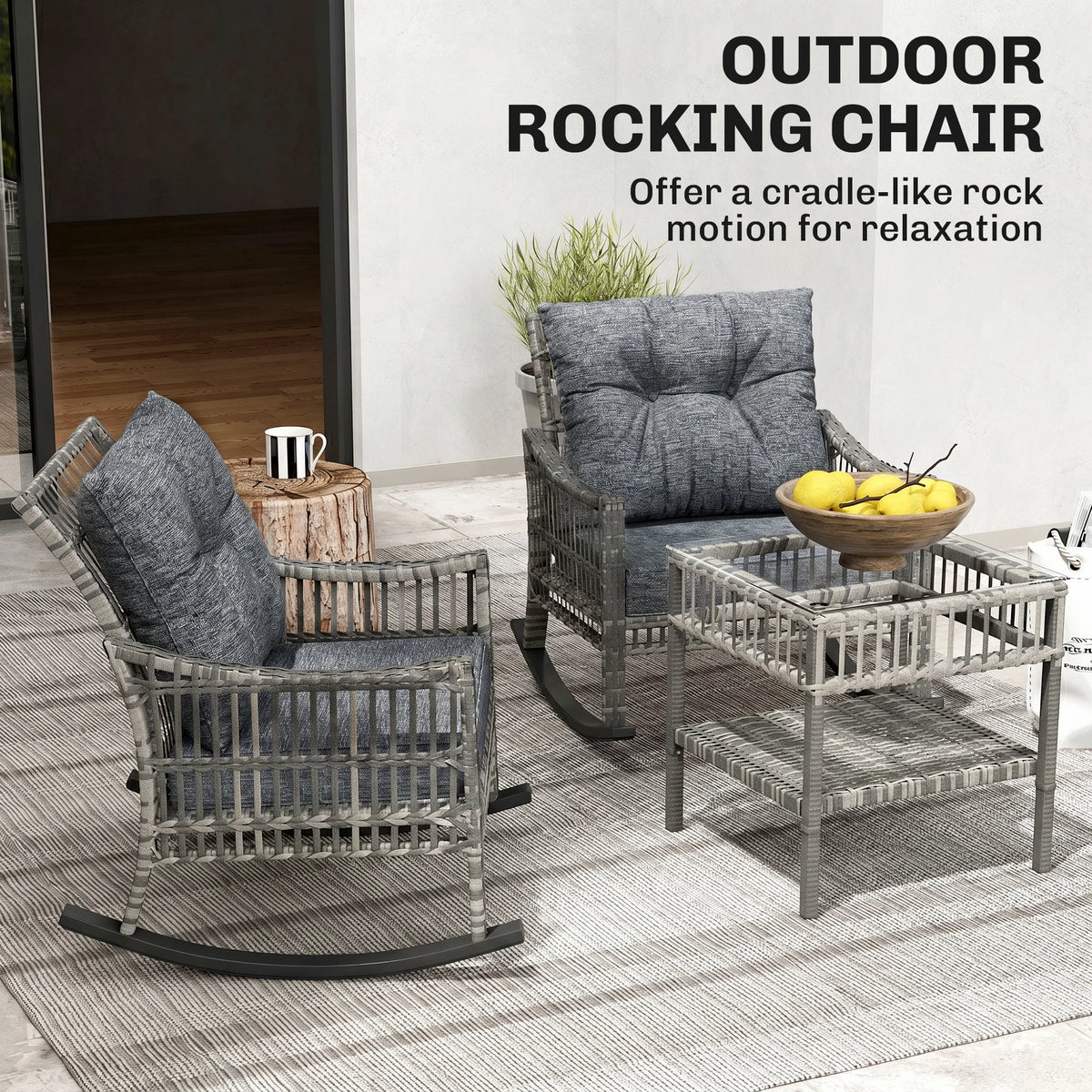 Outsunny 3 Piece PE Rattan Outdoor Patio Seating Set