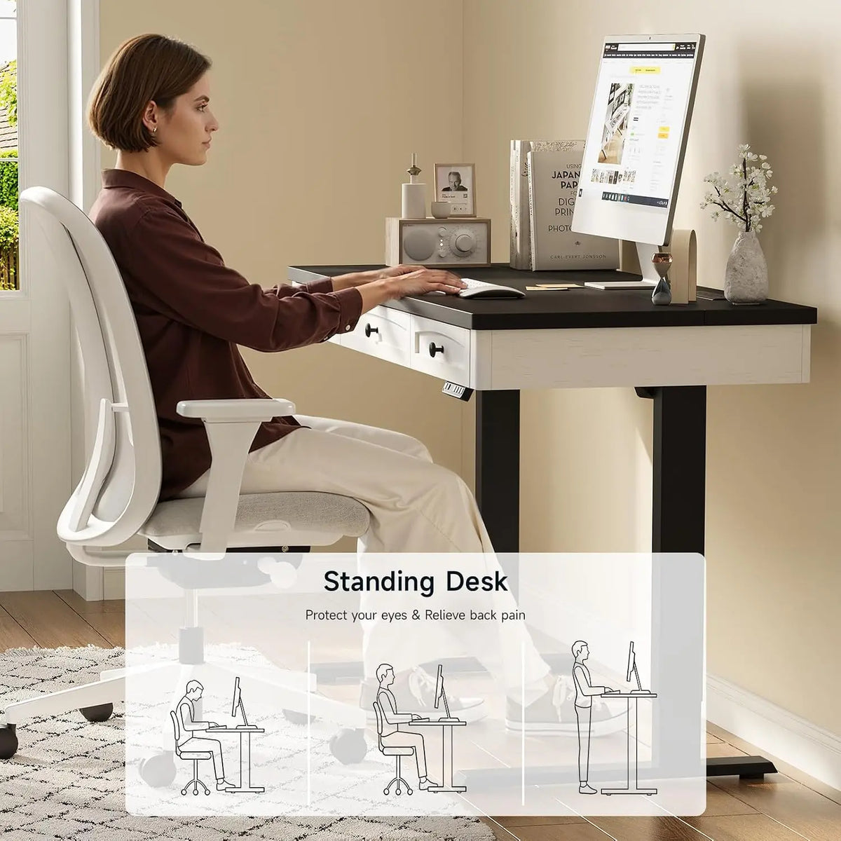 Onbrill Electric Height Adjustable Standing Desk With Drawers
