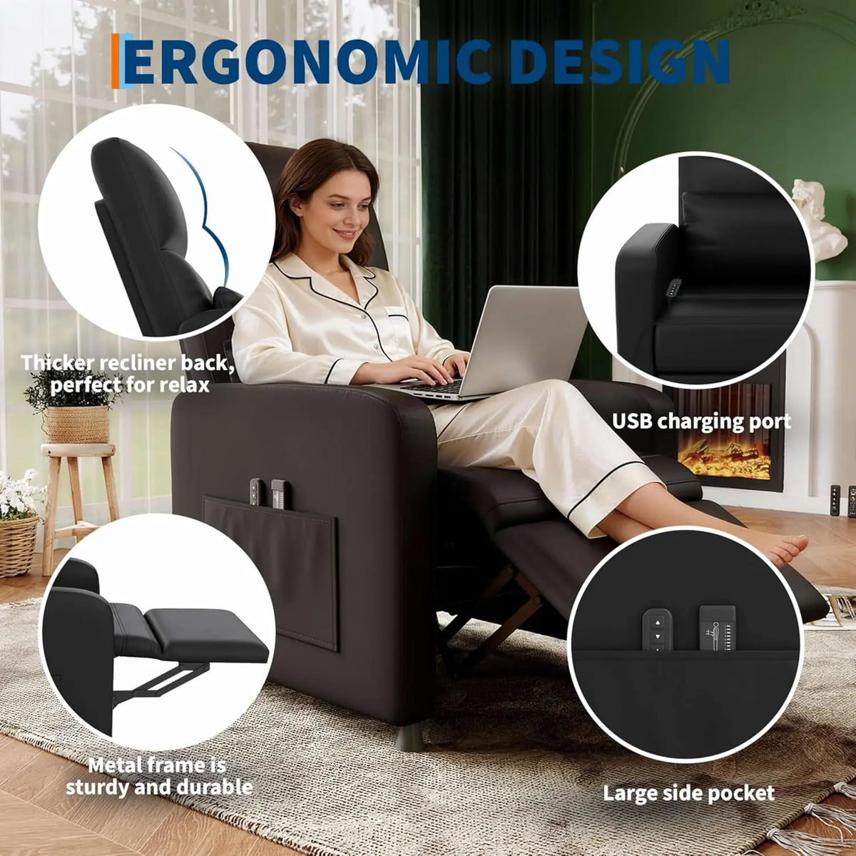 Twisterck Power Recliner Chair With Heat Massage And USB Port