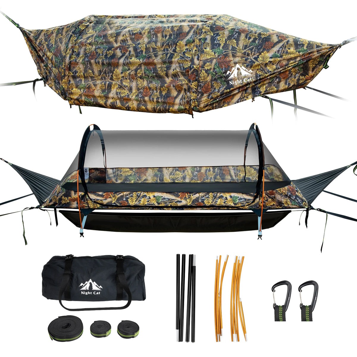 Night Cat Lay Flat Hammock With Mosquito Net Waterproof Rainfly