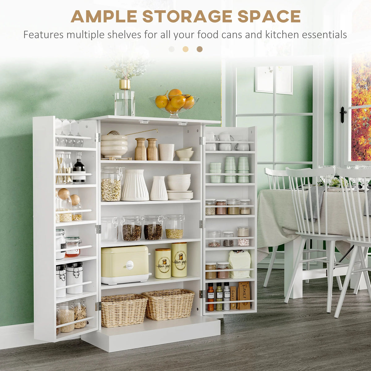 Homcom Modern Kitchen Pantry Cabinet With Double Doors Adjustable Shelves