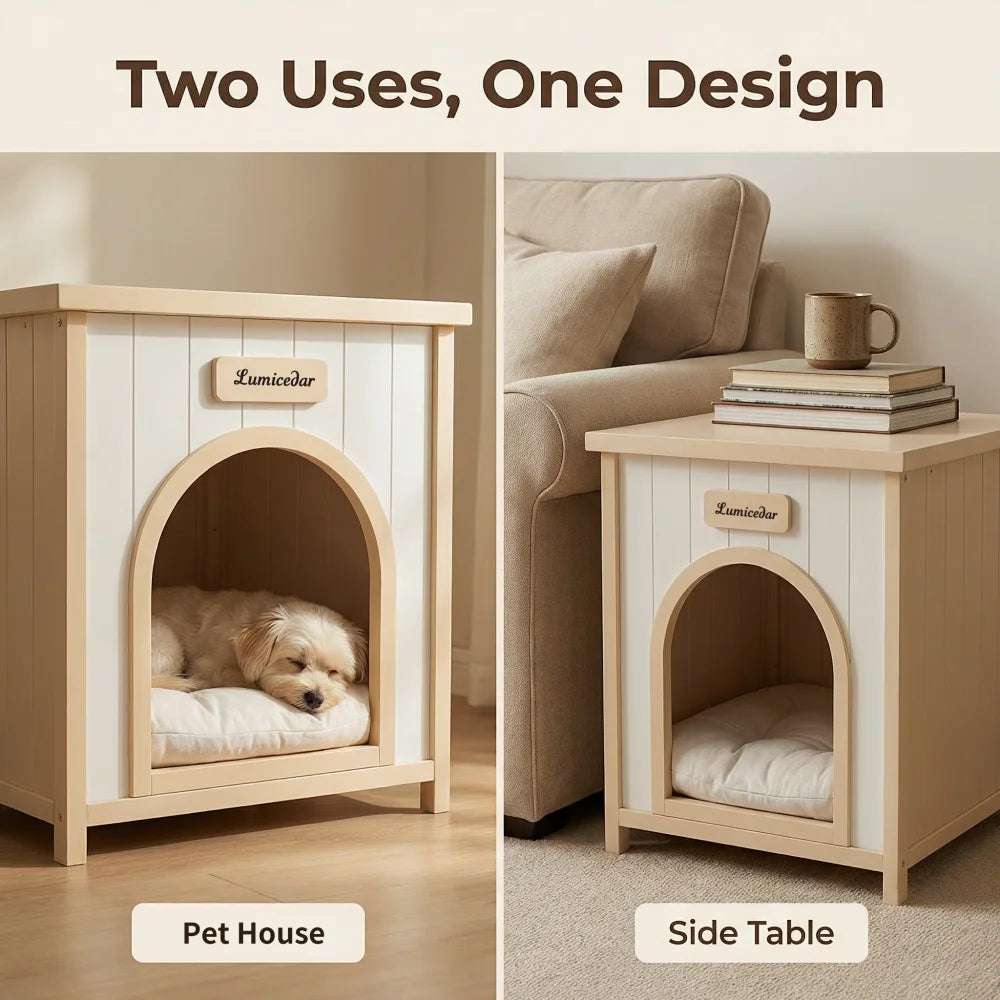 Modern Indoor Wooden Dog House With Removable Pet Cushion