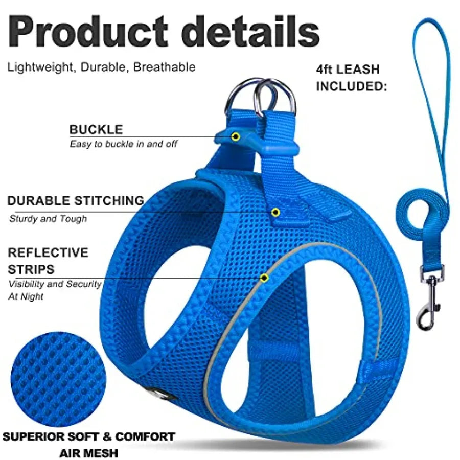 Adjustable Soft Mesh Dog Harness With Reflective Leash