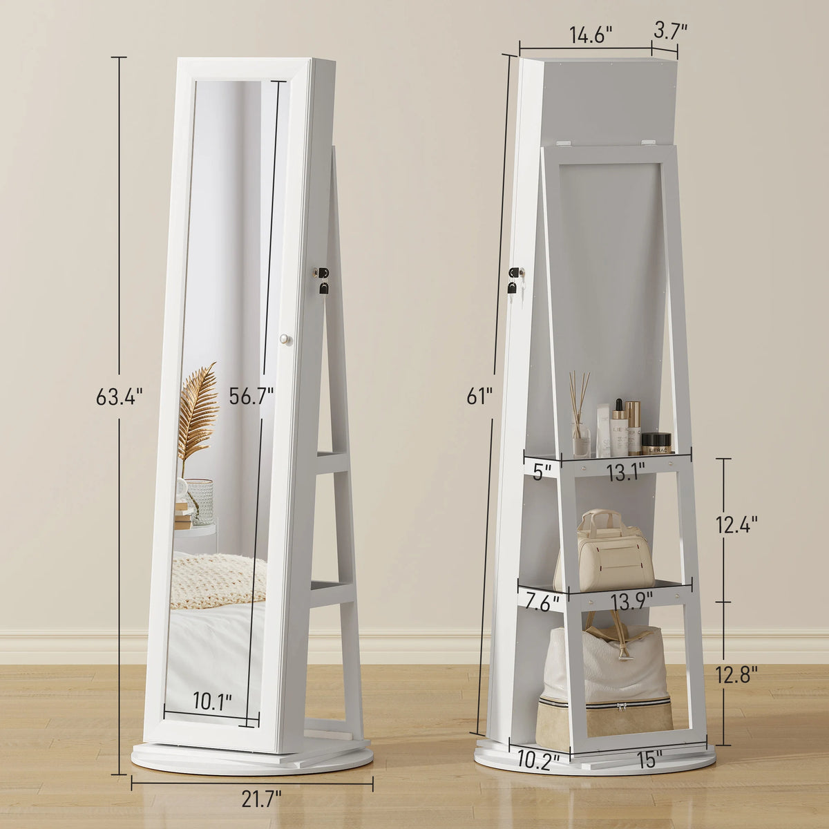 Homcom Lockable Swivel Jewelry Cabinet With Mirror And Back Storage