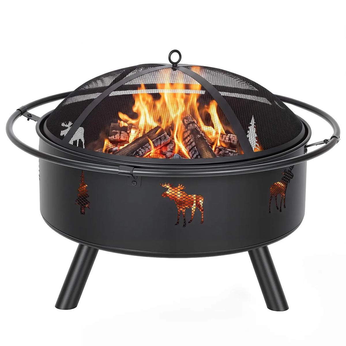 HiMISS Wood Burning Fire Pit With Mesh Spark Screen