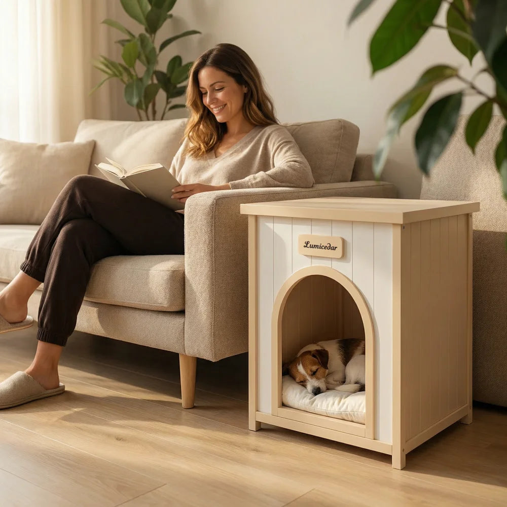 Modern Indoor Wooden Dog House With Removable Pet Cushion