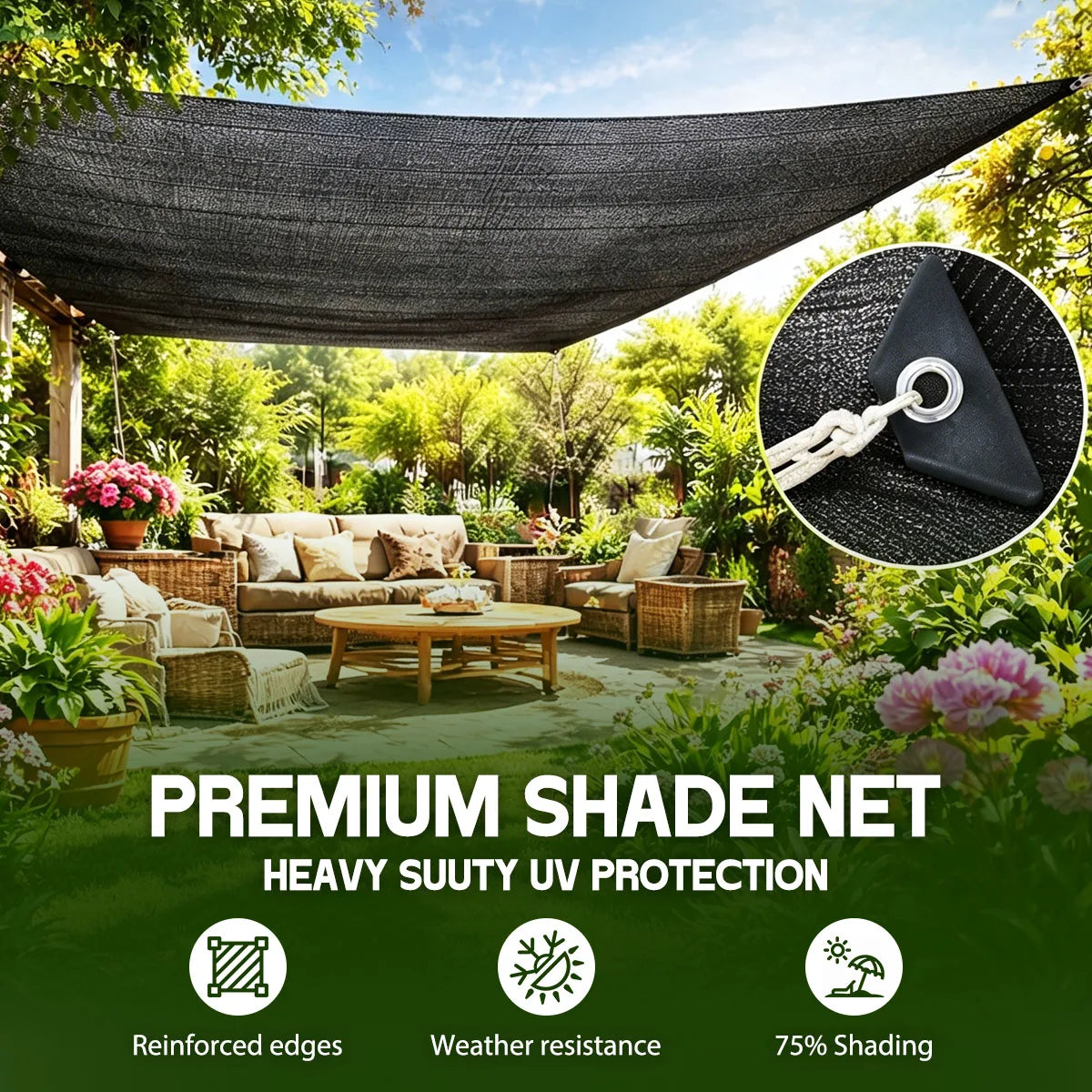 HDPE Heavy Duty Shade Net with Grommets for Patio