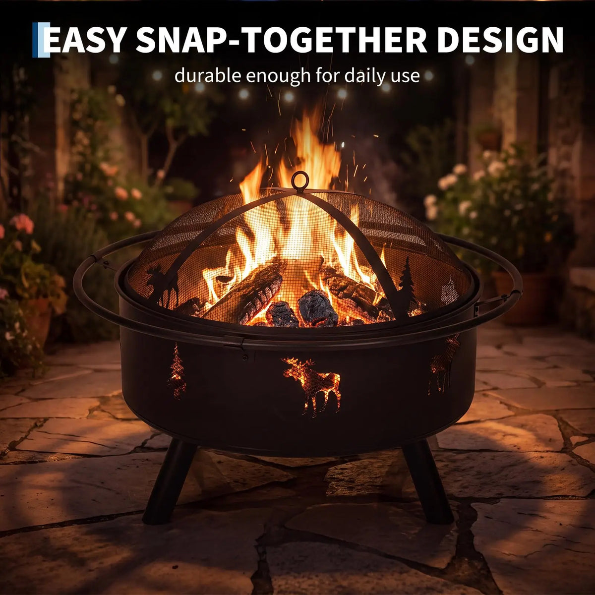 HiMISS Wood Burning Fire Pit With Mesh Spark Screen