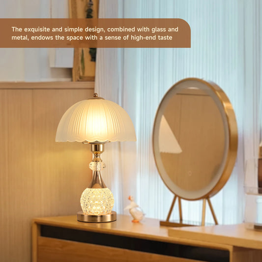 Premium Crystal LED Dimmable Bedside Nightstand Table Lamp