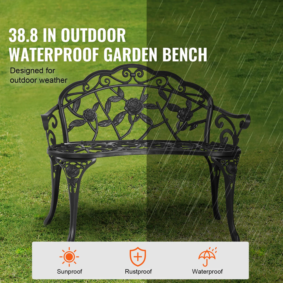 SucceBuy Modern Outdoor Garden Wooden Bench With Backrest