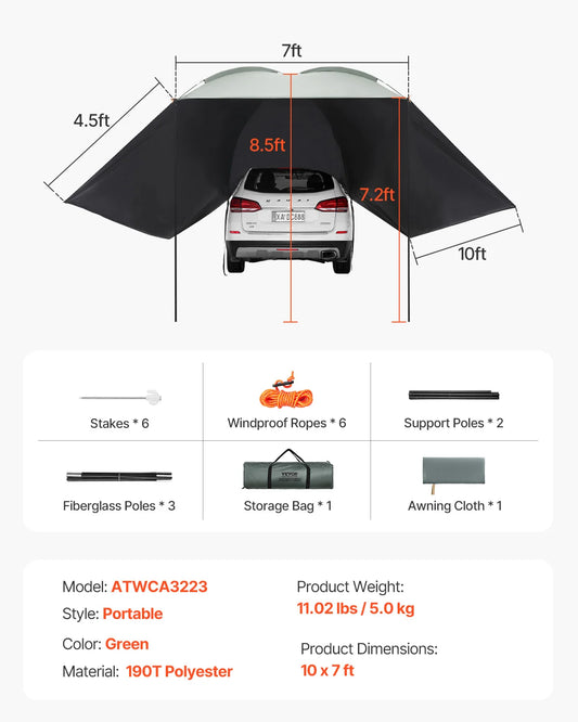 SucceBuy Retractable Car Side Awning With Storage Bag