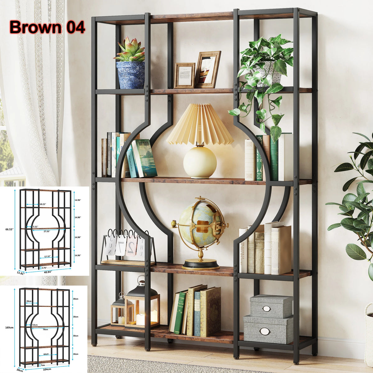 Tribesigns Industrial 5 Tier Etagere Bookcase Freestanding Storage Shelf