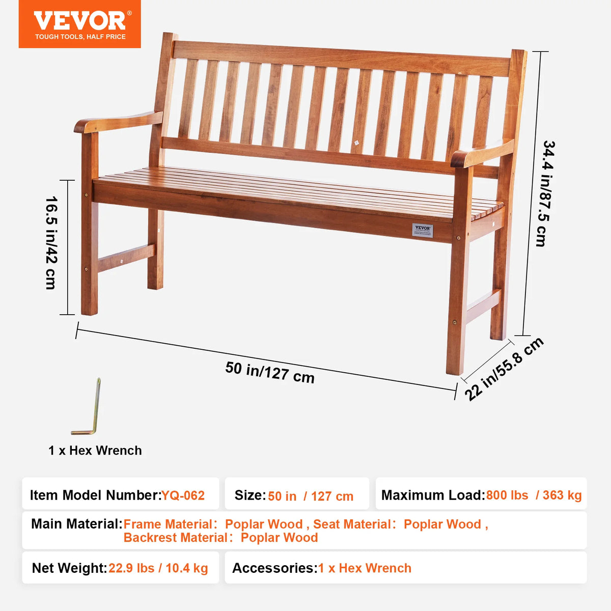 SucceBuy Modern Outdoor Garden Wooden Bench With Backrest