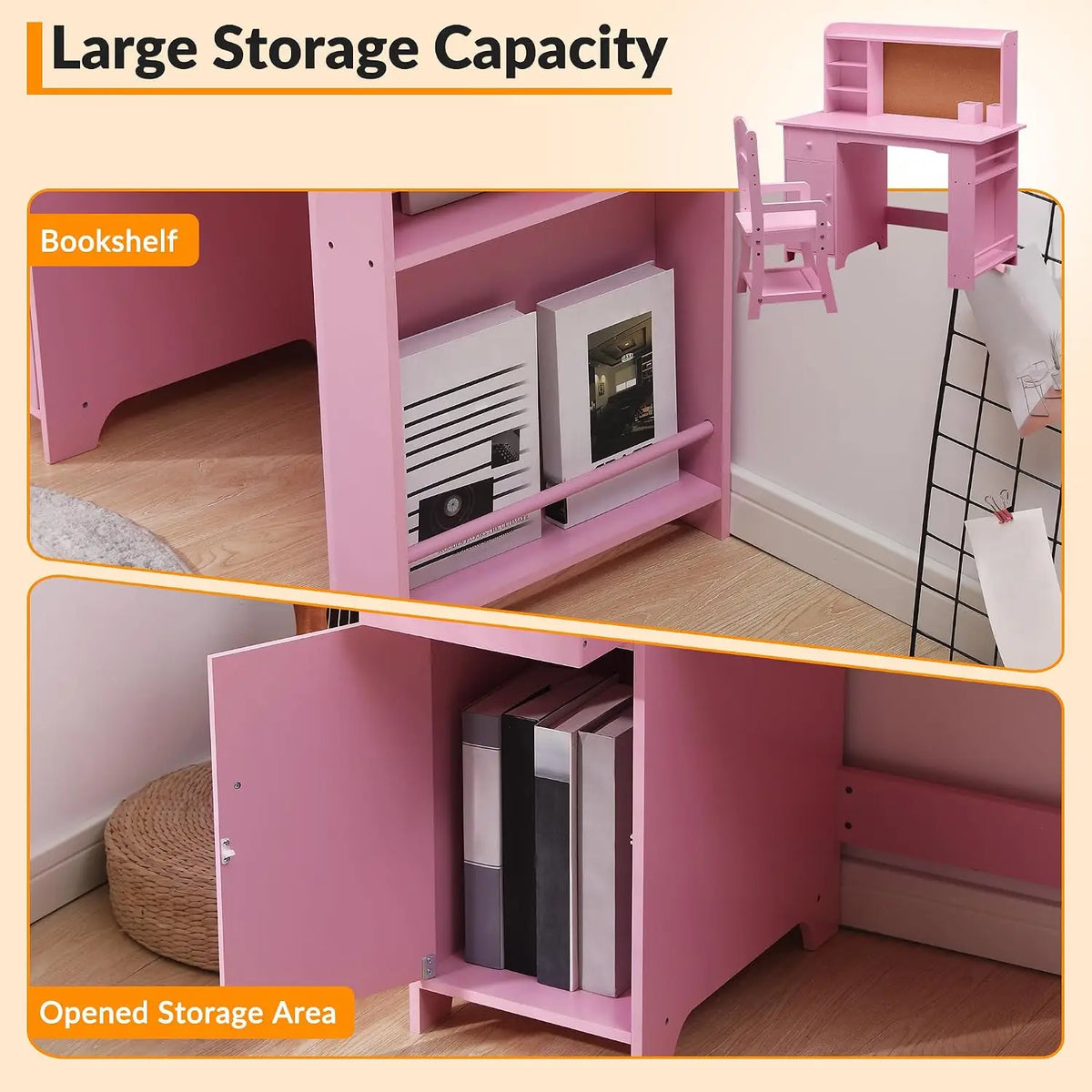 HiMISS Wooden Kids Desk And Chair Set With Storage