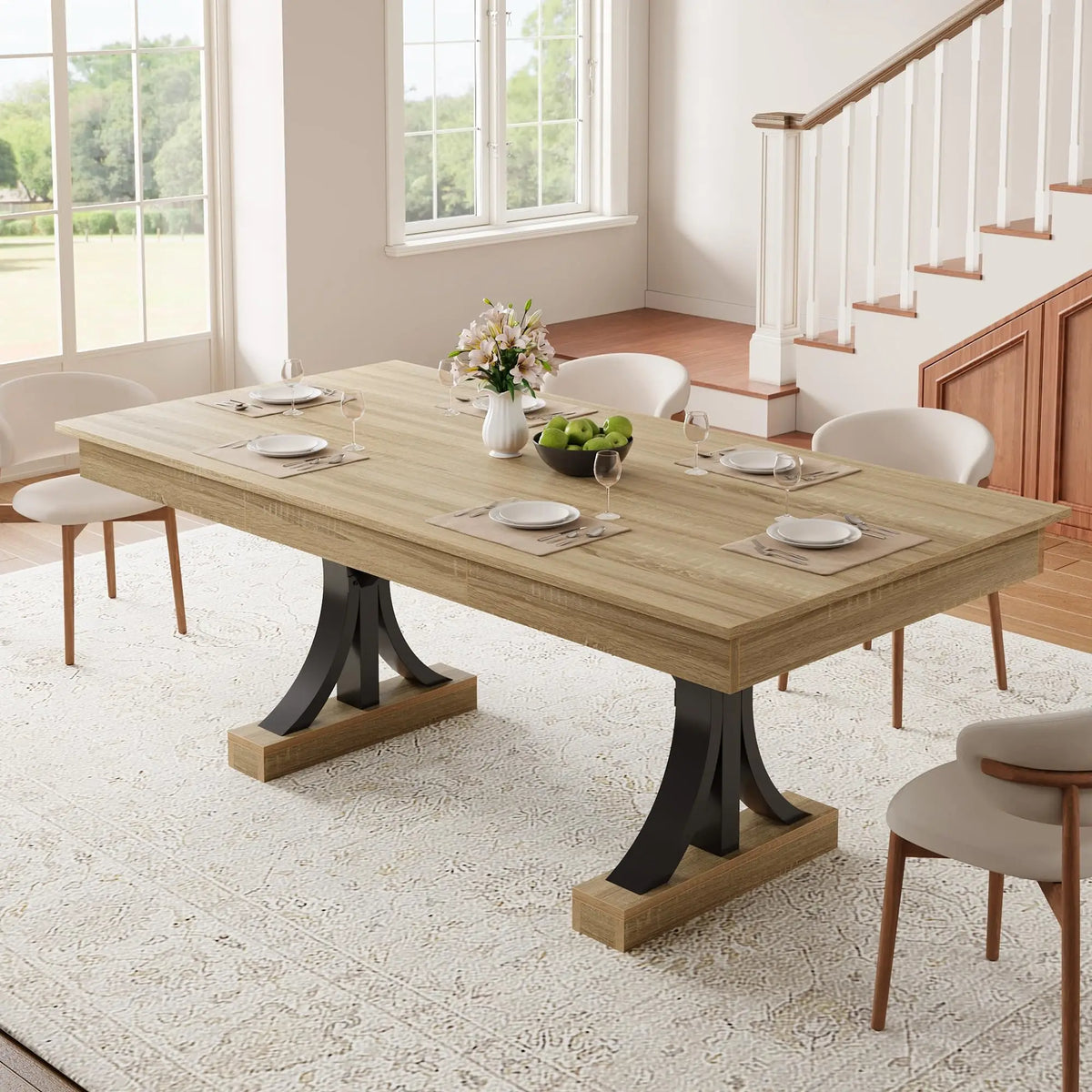 HiMISS Industrial Dining Table With Dual Storage Drawers
