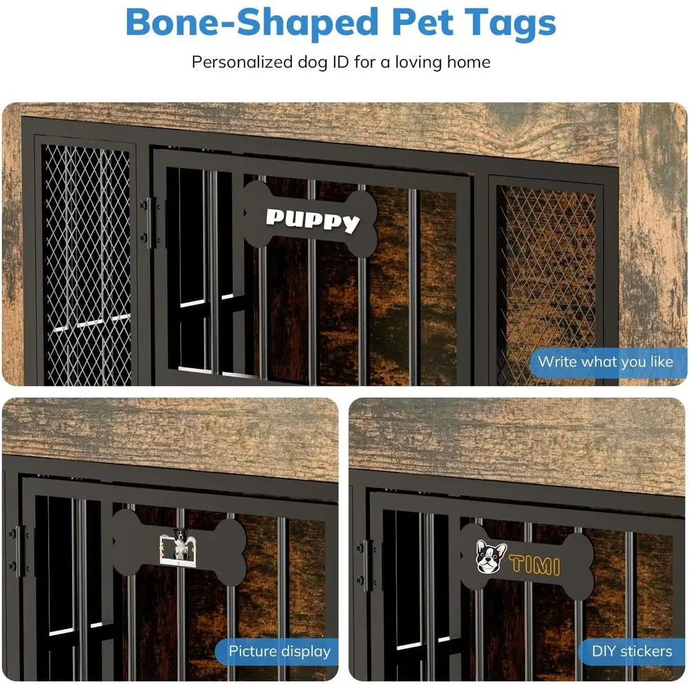 Heavy Duty Dog Crate Furniture With Storage Shelves And Bowls