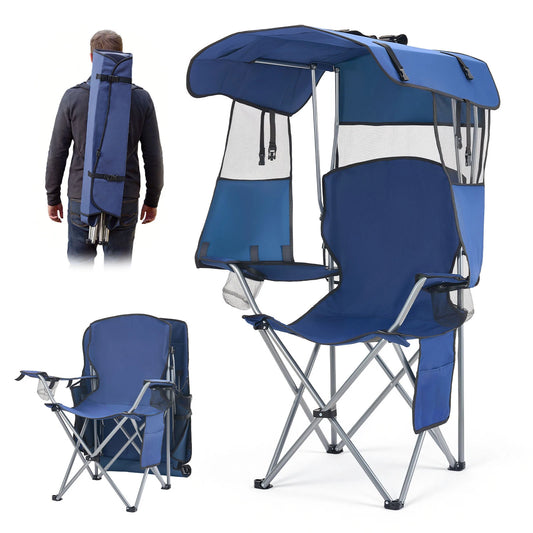 Heavy Duty Folding Camping Chair with Canopy and Cup Holders