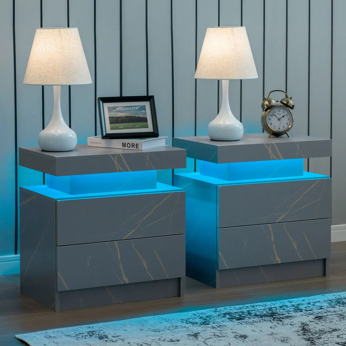 Cubehom LED Nightstand With Two Drawers And Bedroom Storage